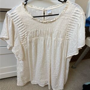 Old Navy Cream Swiss Dot Smocked Short Sleeve Blouse